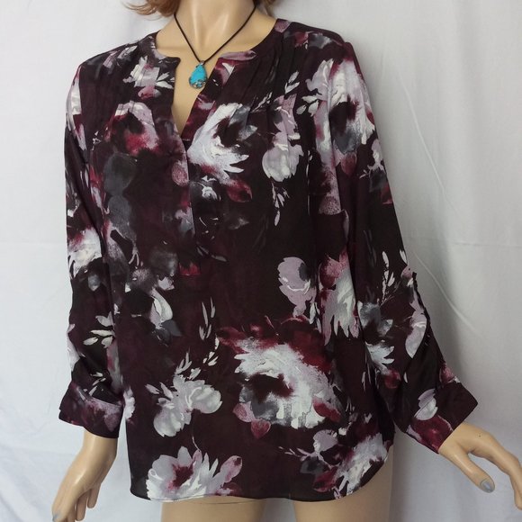 SIMPLY VERA Multi-Color Flower Print Top Blouse Sz 0X Very CHIC! - Picture 2 of 8